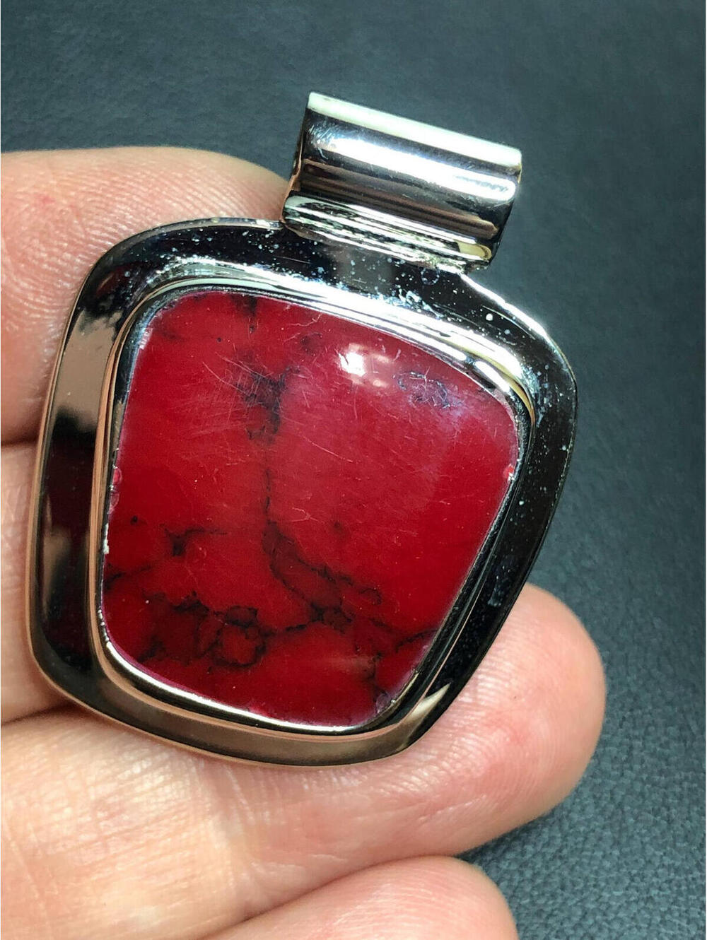 5097 Sterling Silver Red Jaspe Pendant Signed ATI Mexico 925 12.77 grams